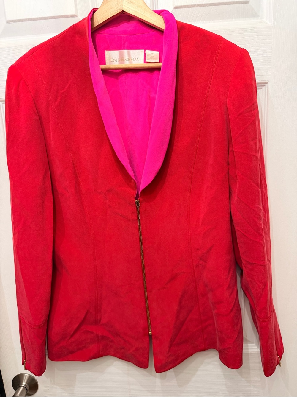 Vintage Silk Dana Buchman Red Jacket with Hot Pink Shawl Collar